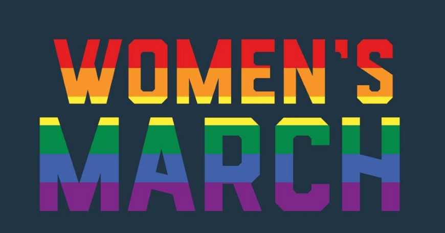 Women's March rainbow text