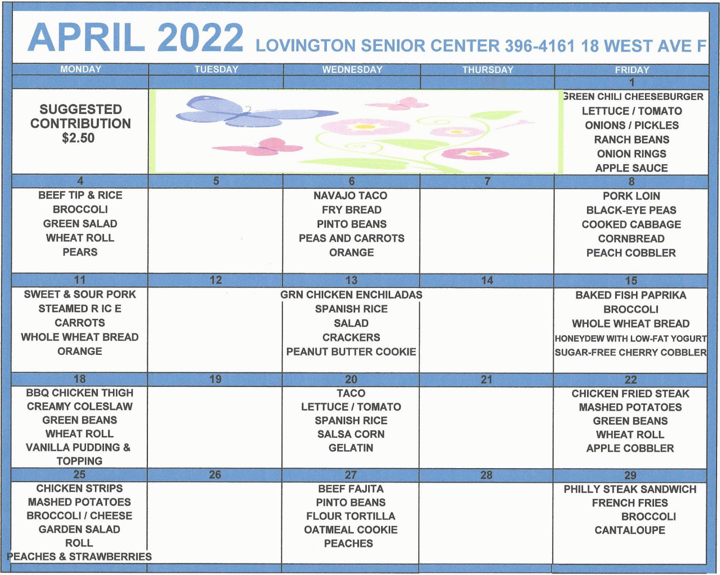 Lovington Senior Center Menu Lea County Tribune