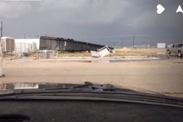 Trailer blown over by wind in Lovington, NM